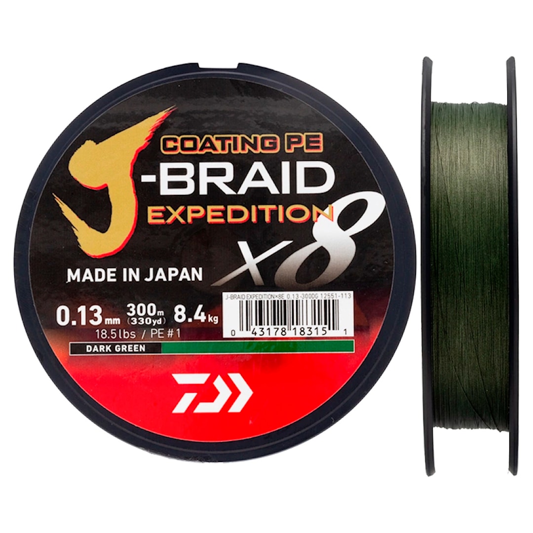 Daiwa J-Braid Expedition X8 Dark Green 3000 m flätlina 0,13 mm