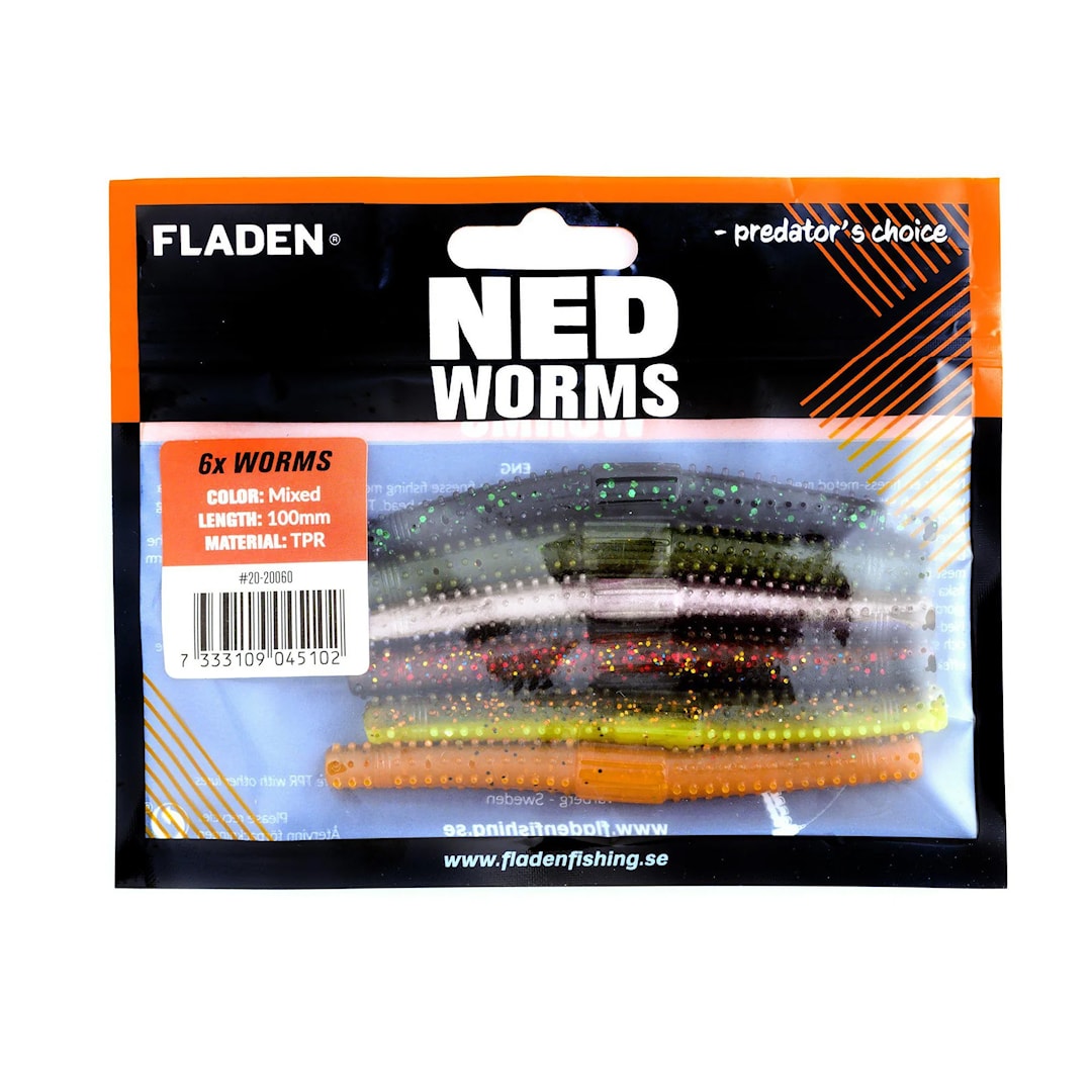 Läs mer om Fladen NED Worm Mix 10 cm jigg 6 st/pkt