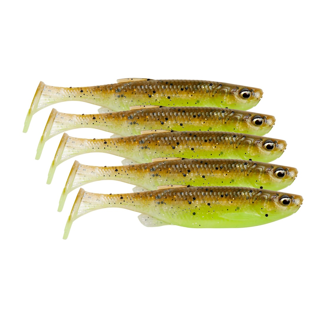 Savage Gear Fat Minnow T-Tail 9 cm jigg 5 st/pkt Green Pearl Yellow