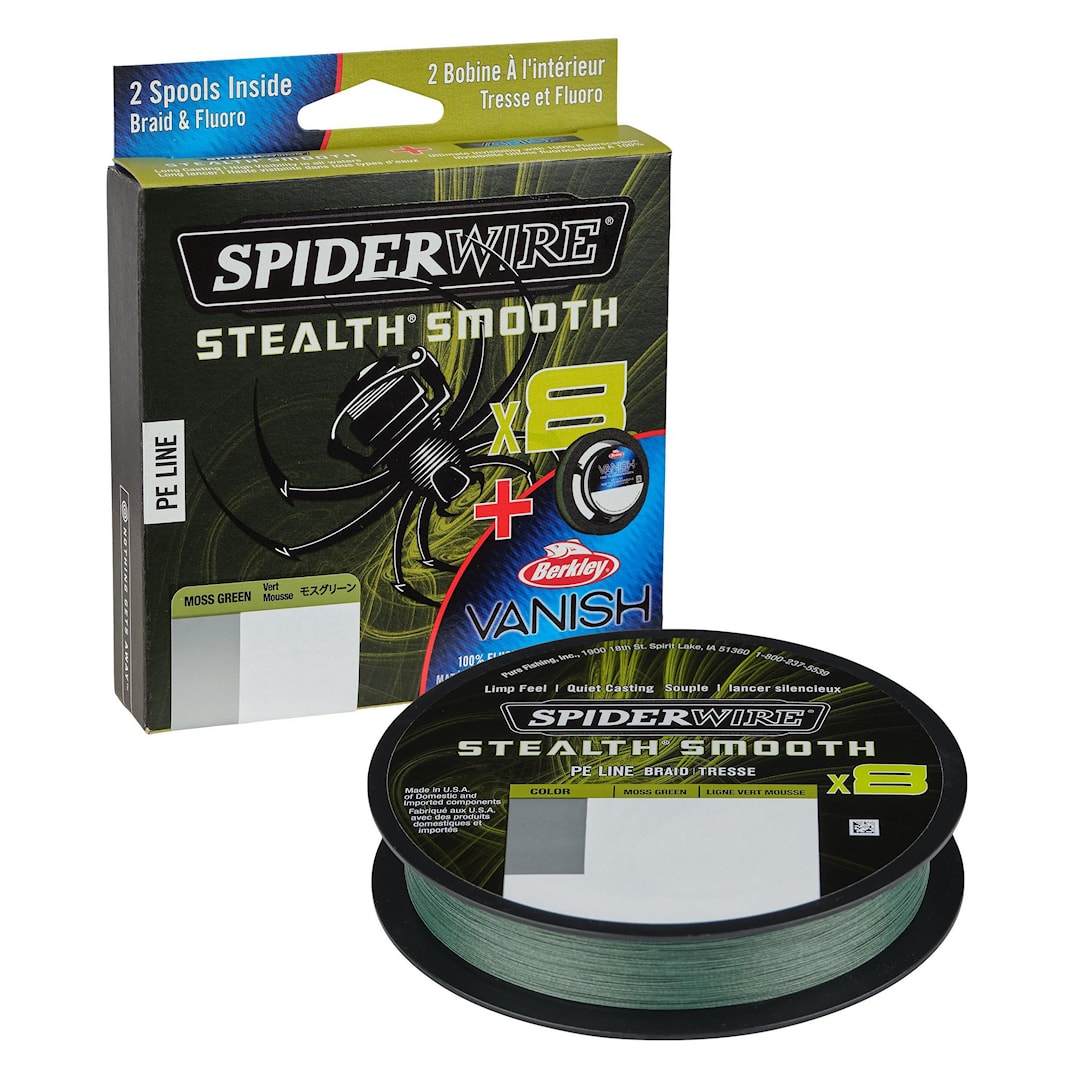 Läs mer om Spiderwire Stealth Smooth 8X flätlina 150 m + fluorocarbon 0,11 / 0,32 mm