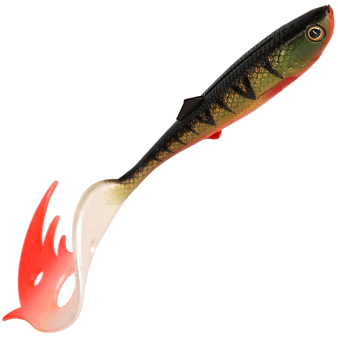 Läs mer om Mikado Sicario Pike Tail 14 cm jigg 2 st/pkt Bloody Perch UV
