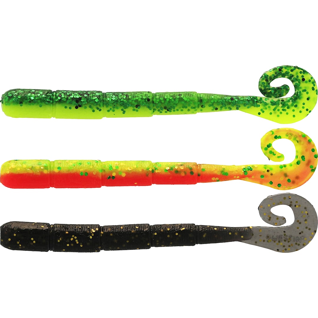 Läs mer om Westin NED Worm Curltail Dark Water Mix 5 cm jigg 6 st/pkt