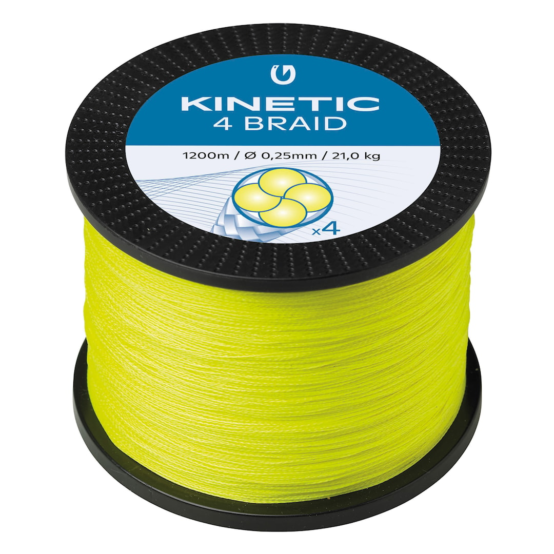 Läs mer om Kinetic 4 Braid Fluo Yellow 1200 m flätlina 0,35 mm