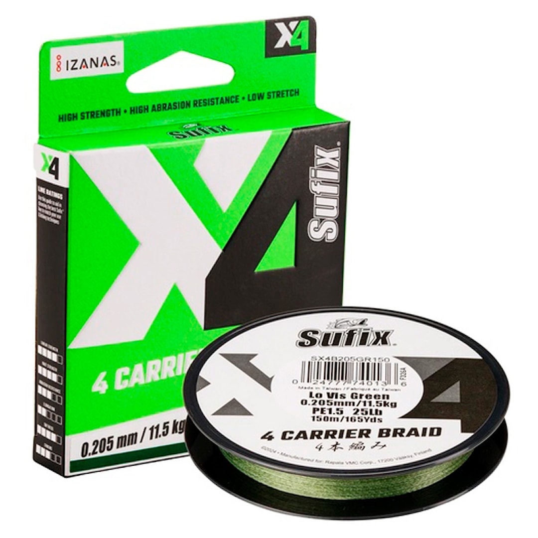 Läs mer om Sufix X4 Lo Vis Green 300 m flätlina 0,17 mm