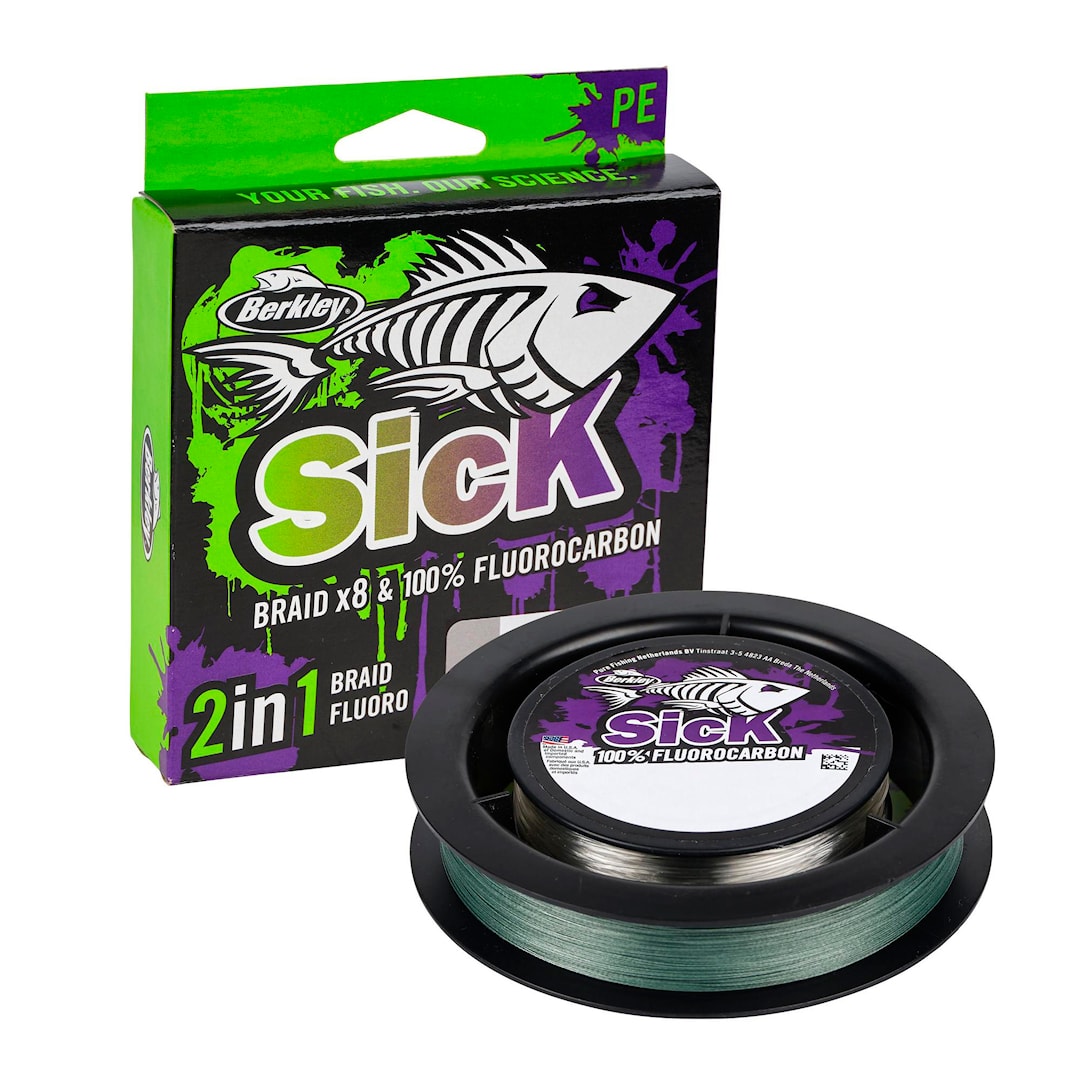 Läs mer om Berkley Sick Braid 150 m flätlina + fluorocarbon 0,12 mm / 0,35 mm